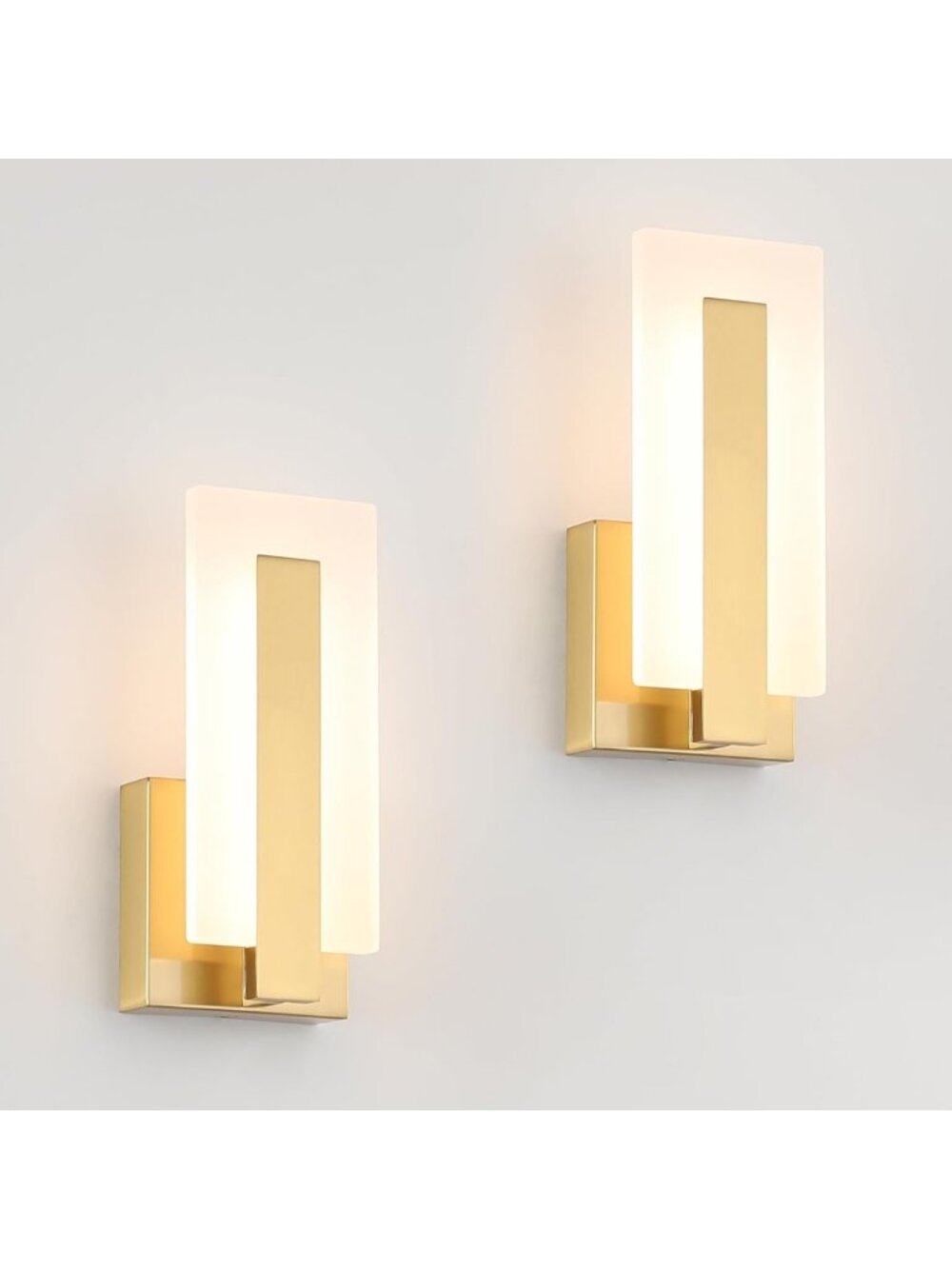 Modern Dimmable LED Wall Sconce Set of 2 - Hardwired Brass Indoor Lighting for